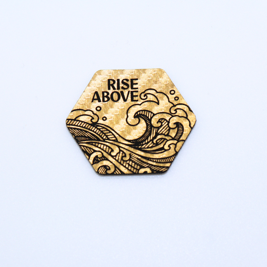 "Rise Above" Gold Metallic Hexi Cork Tag