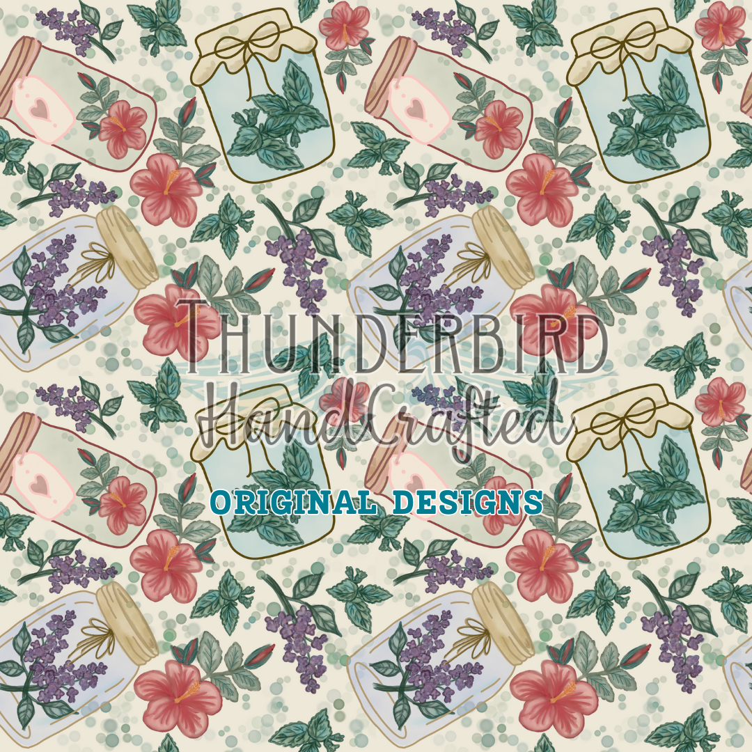 Spring Forage Jars on Eggshell - Thunderbird Fabrics Original