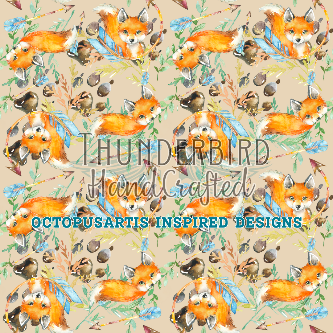 Woodland Fox Cub on Sand - OctiArtist Watercolors Thunderbird Fabrics