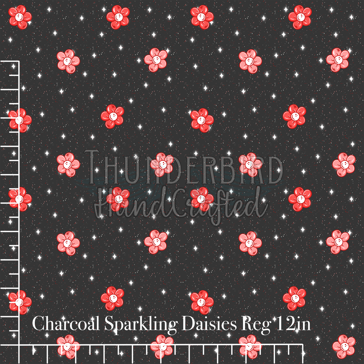 Charcoal Sparkling Daisies Reg 12in - PREORDER