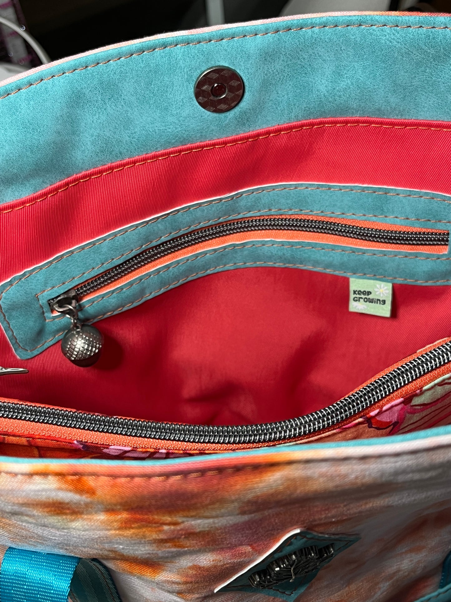 Coral & Teal - Tuesday Tote w/ Interior Zippers