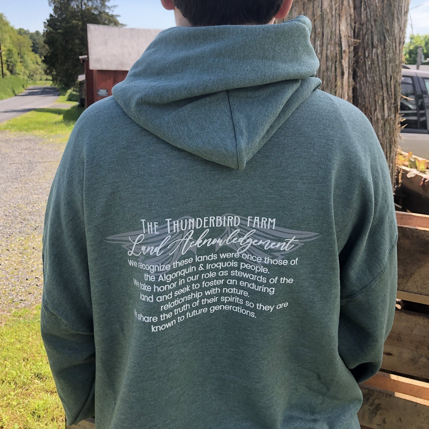 Land Acknowledgement Hoodie (Heathered Forest Green)