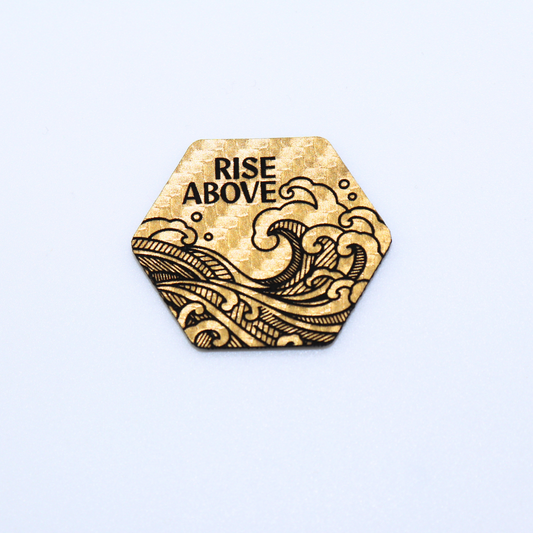 "Rise Above" Gold Metallic Hexi Luxe Faux Leather Tag