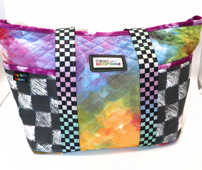 Rainbow Quilted Willow Tote - Denim Waxed Canvas Bottom
