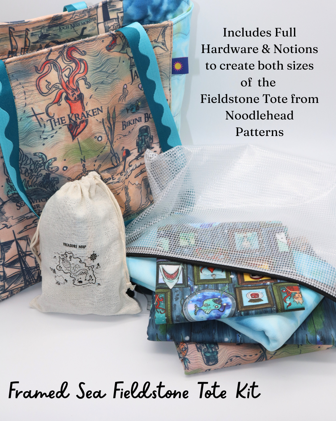 Framed Sea Fieldstone Tote Bag Kit - Pattern by Noodlehead Patterns