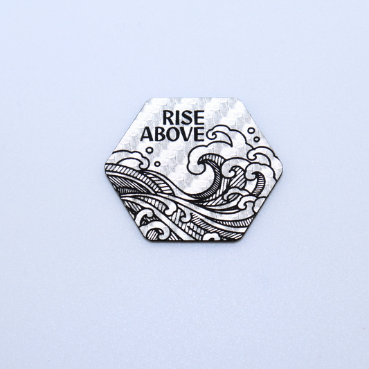 "Rise Above" Silver Metallic Hexi Luxe Faux Leather Tag