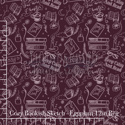 (Apparel Sew March) Cozy Bookish Sketch Eggplant Reg 12in.- PREORDER