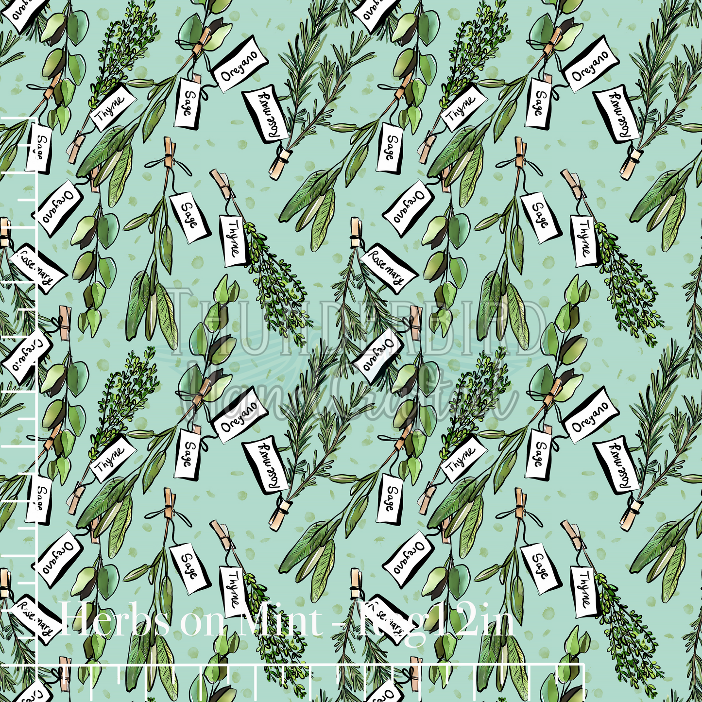 Herbs on Mint Reg 12in