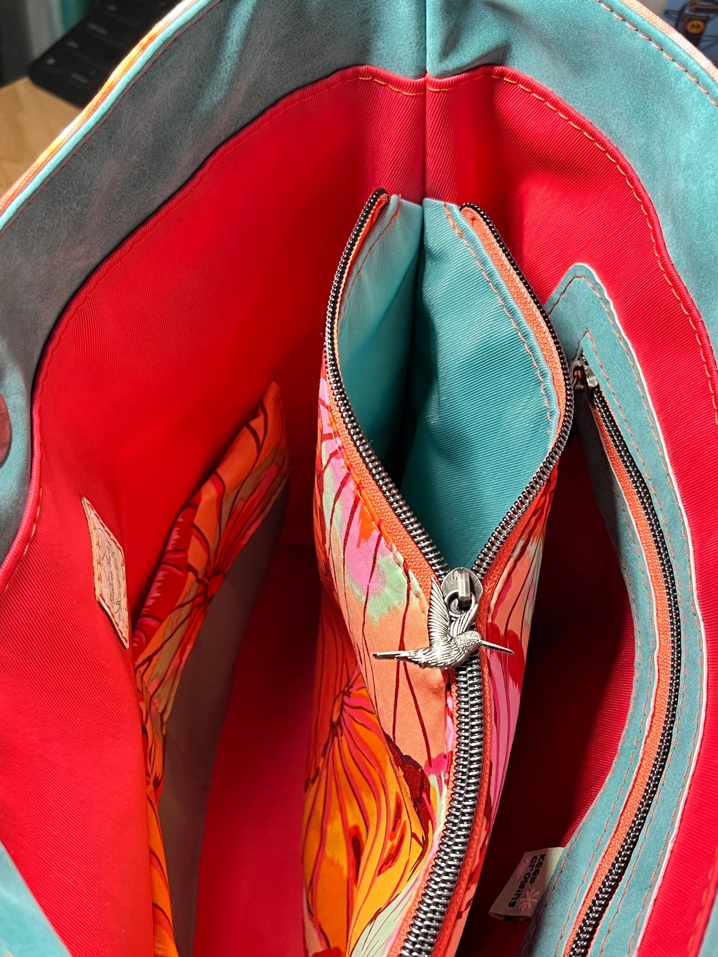 Coral & Teal - Tuesday Tote w/ Interior Zippers