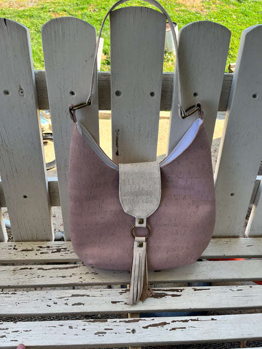 Slouchy Bag - Pink & Pearl Cork w/ Antiqued Hardware